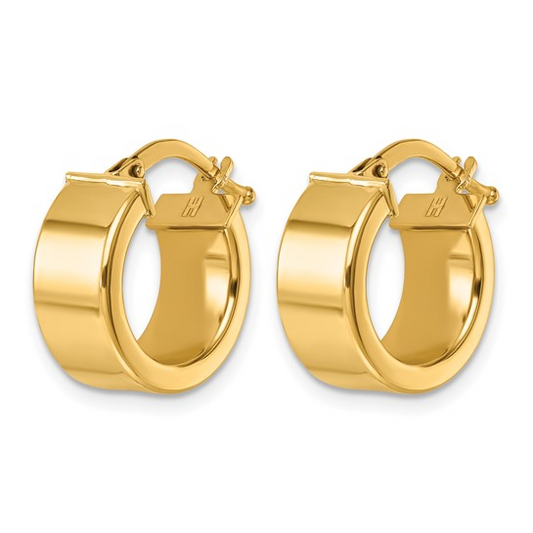 ITALY: 14K Polished 6.5x14.25mm Flat Tube Round Hoop Earrings