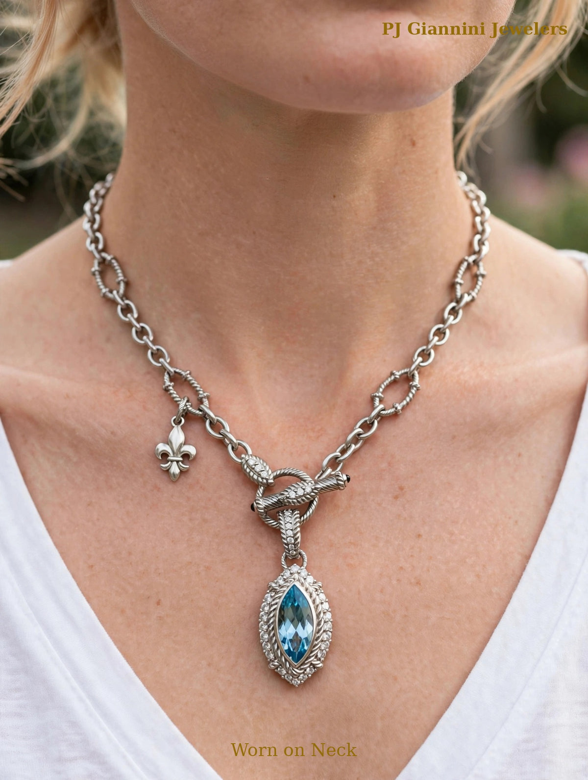 Judith Ripka Sterling Silver Marquise Blue Stone Necklace — 20 in Toggle