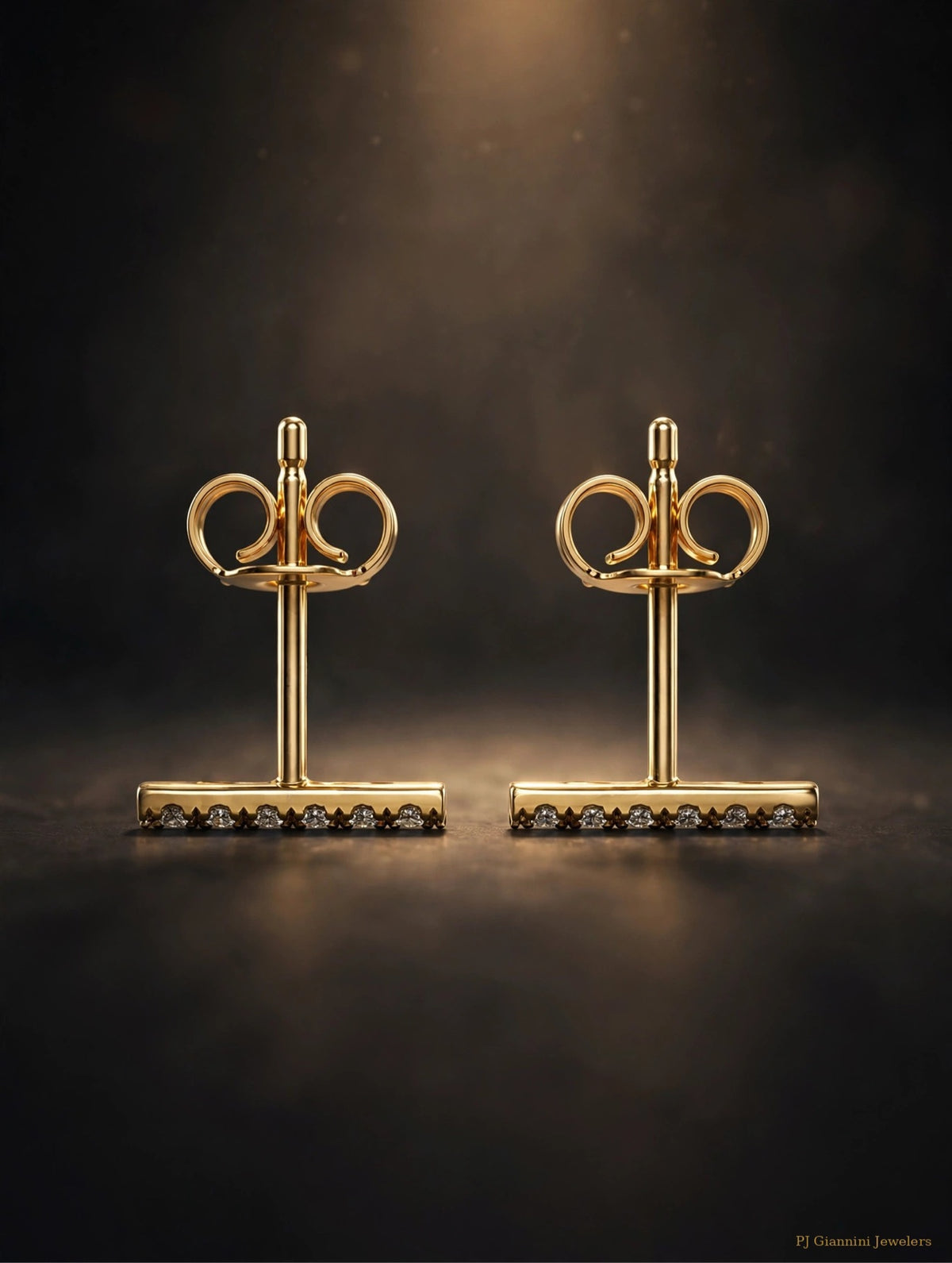 14K Yellow Gold Diamond Bar Stud Earrings
