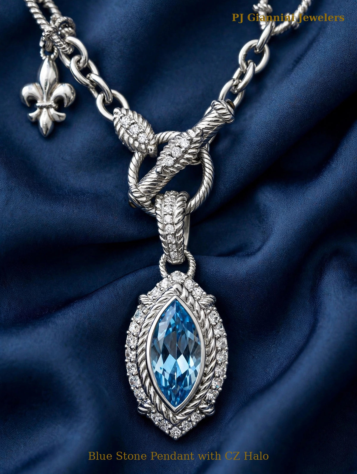 Judith Ripka Sterling Silver Marquise Blue Stone Necklace — 20 in Toggle