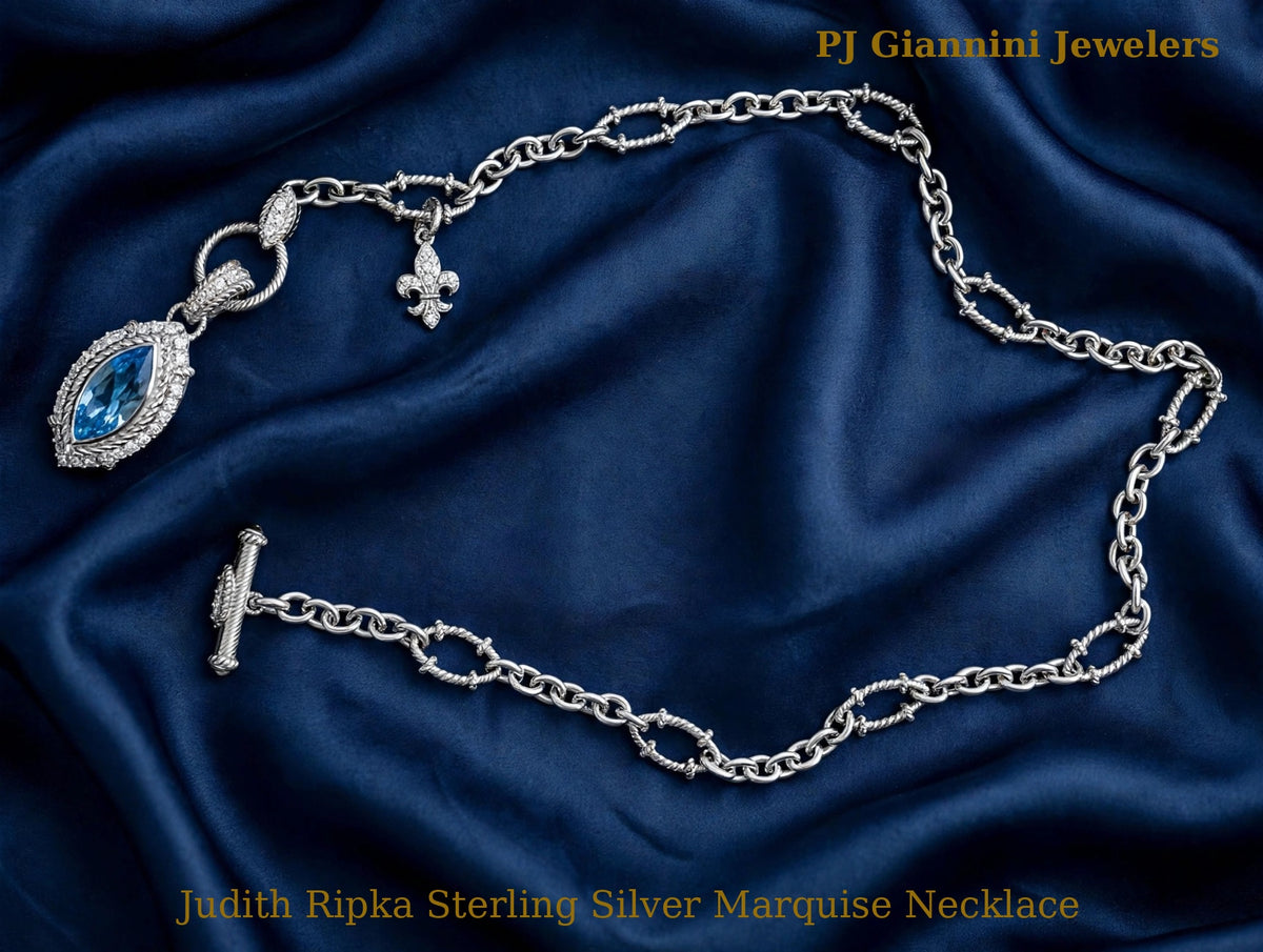Judith Ripka Sterling Silver Marquise Blue Stone Necklace — 20 in Toggle