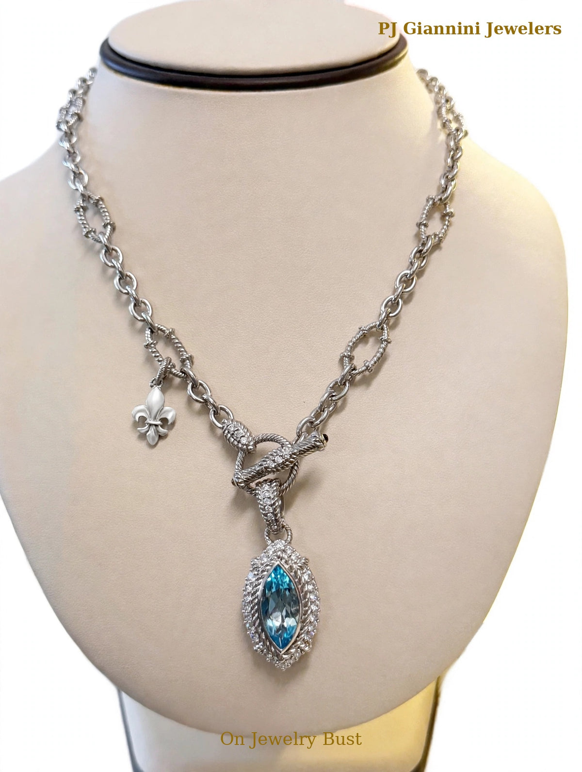 Judith Ripka Sterling Silver Marquise Blue Stone Necklace — 20 in Toggle