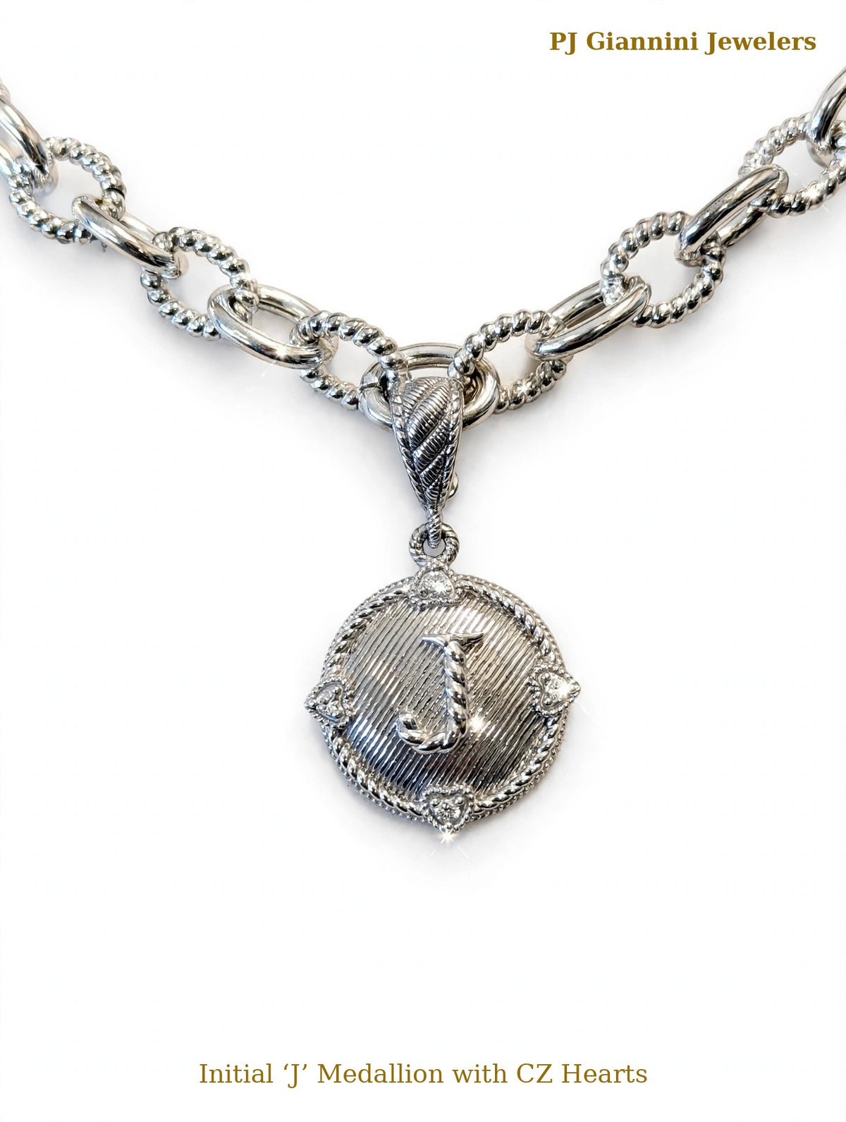 Judith Ripka Sterling Silver Initial J Medallion Necklace — 18 in