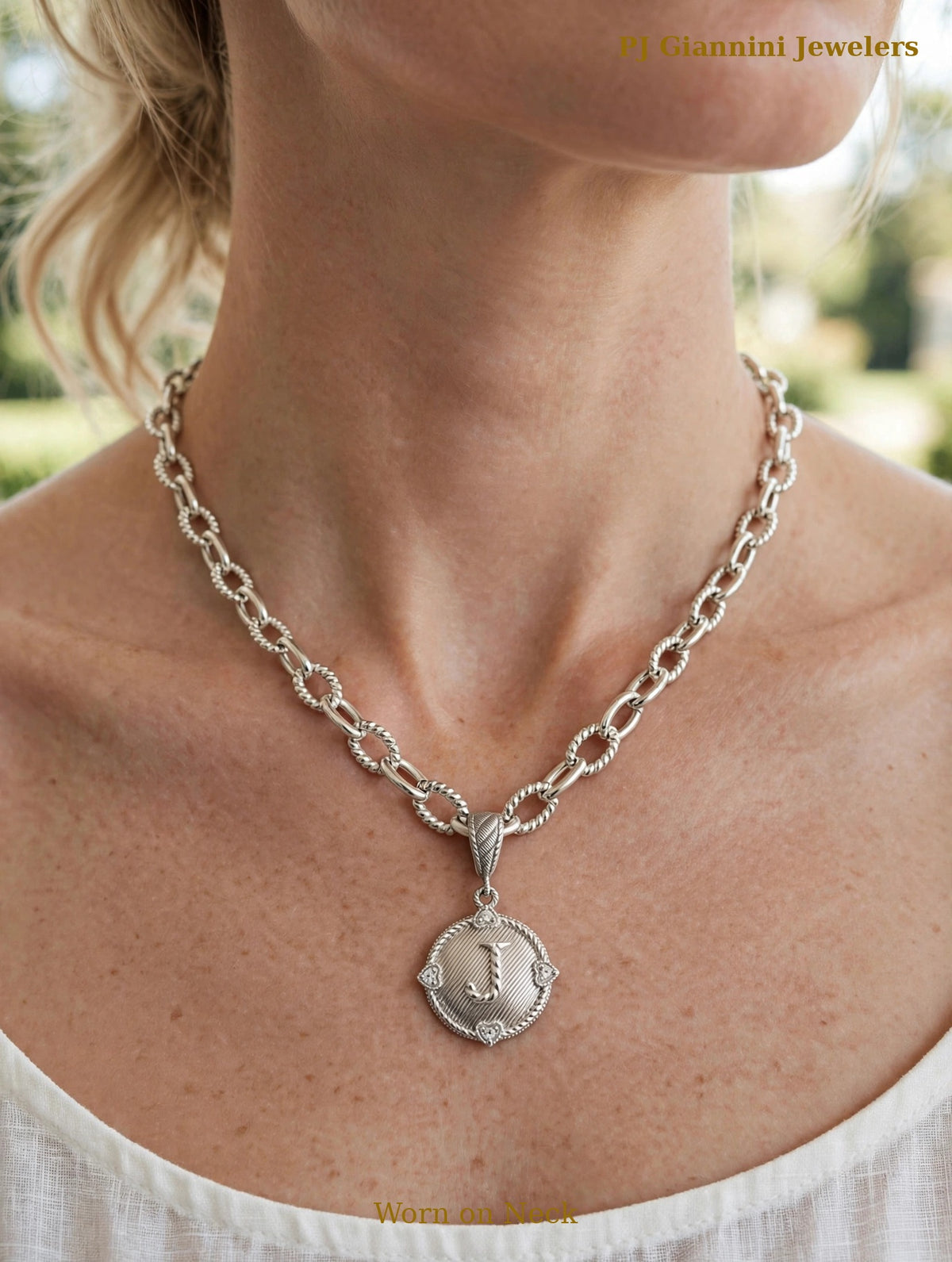 Judith Ripka Sterling Silver Initial J Medallion Necklace — 18 in