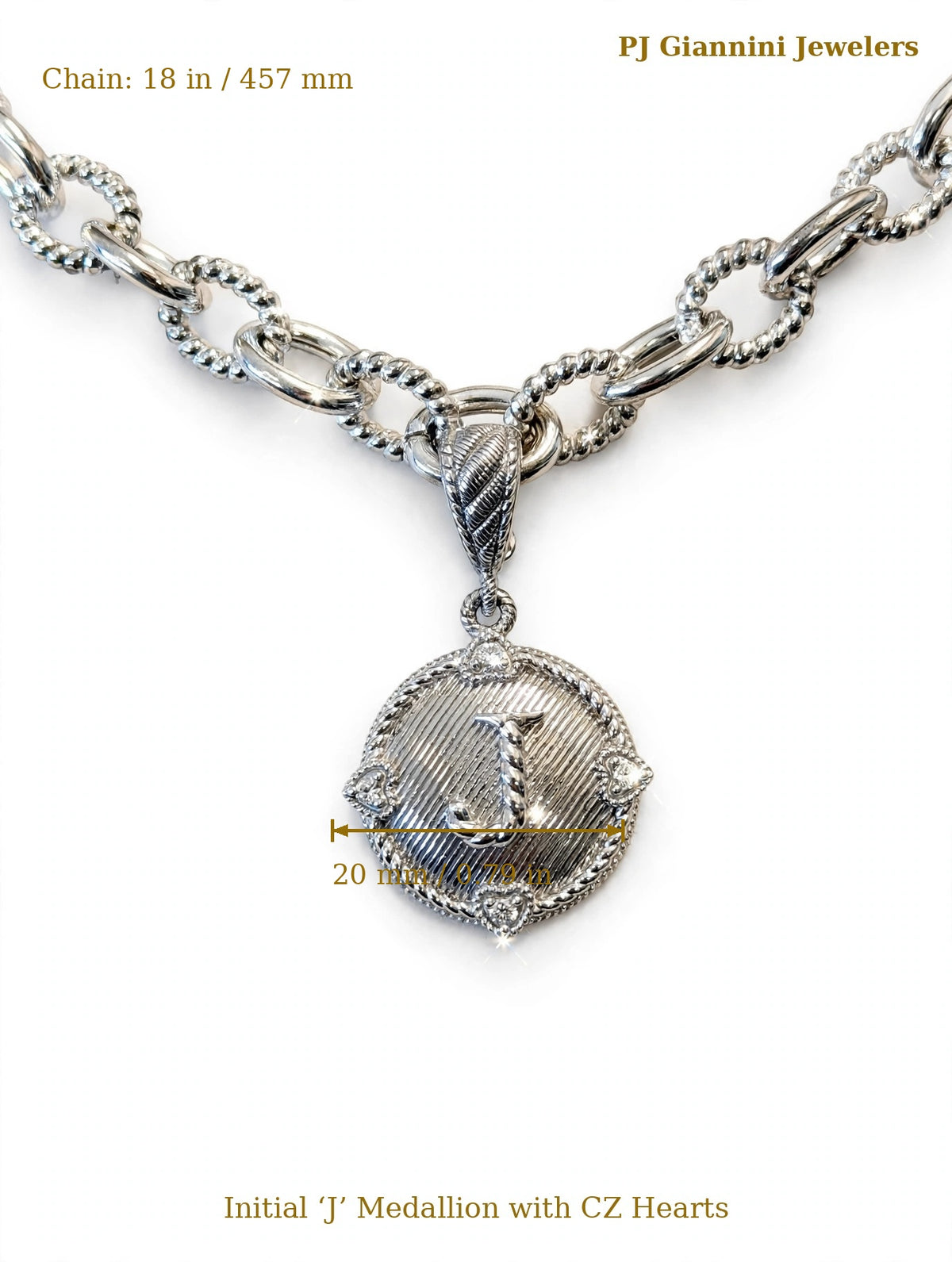 Judith Ripka Sterling Silver Initial J Medallion Necklace — 18 in