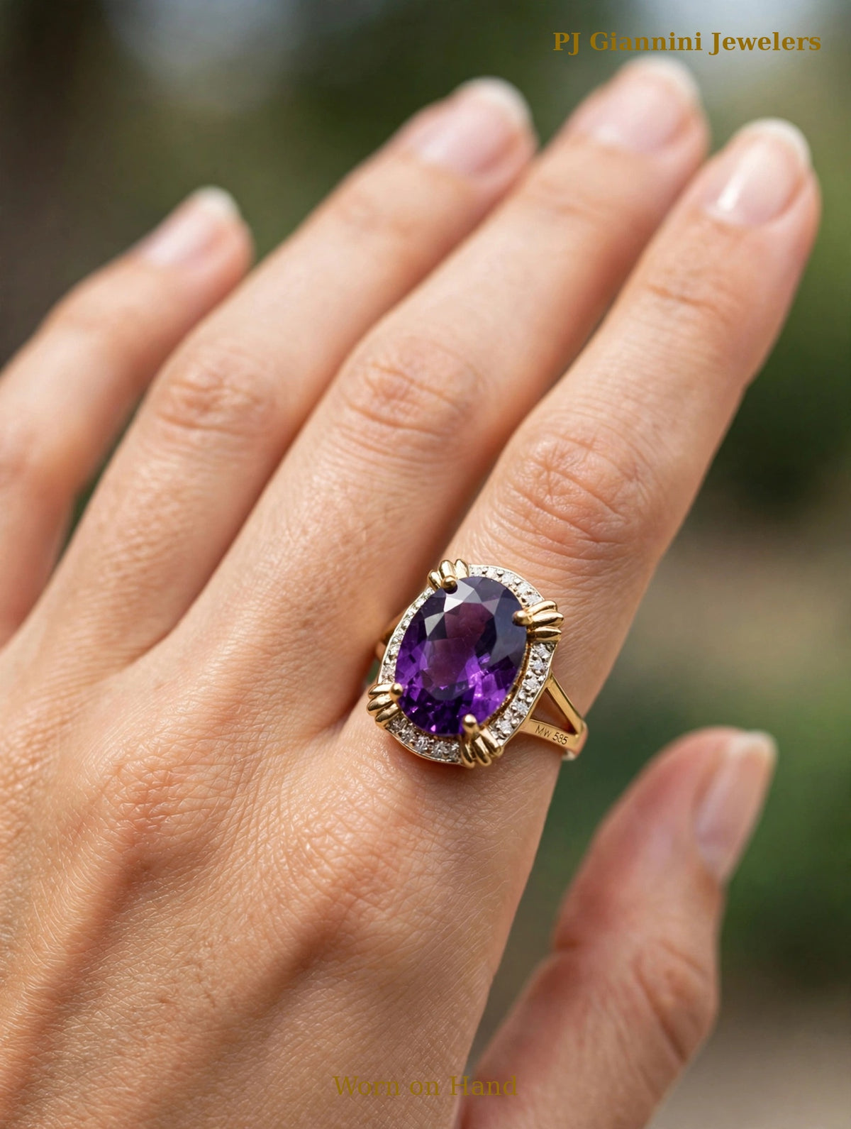 14K Yellow Gold Amethyst Ring — Diamond Accents