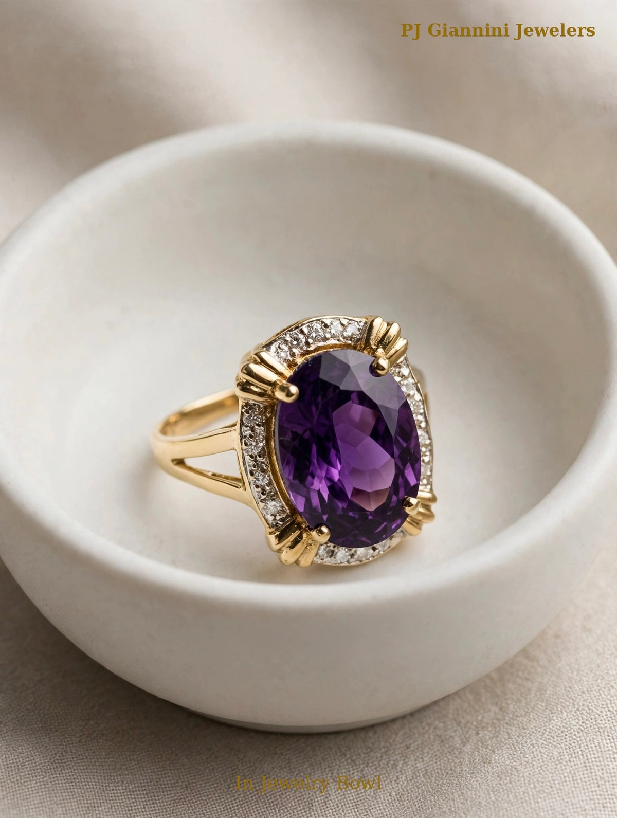 14K Yellow Gold Amethyst Ring — Diamond Accents