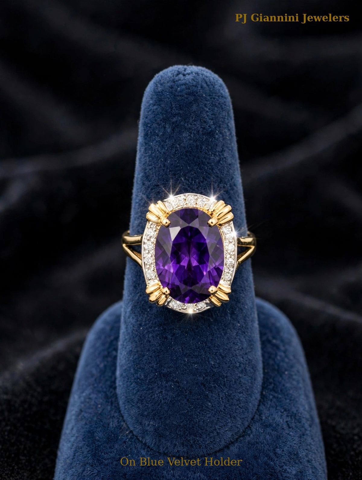 14K Yellow Gold Amethyst Ring — Diamond Accents