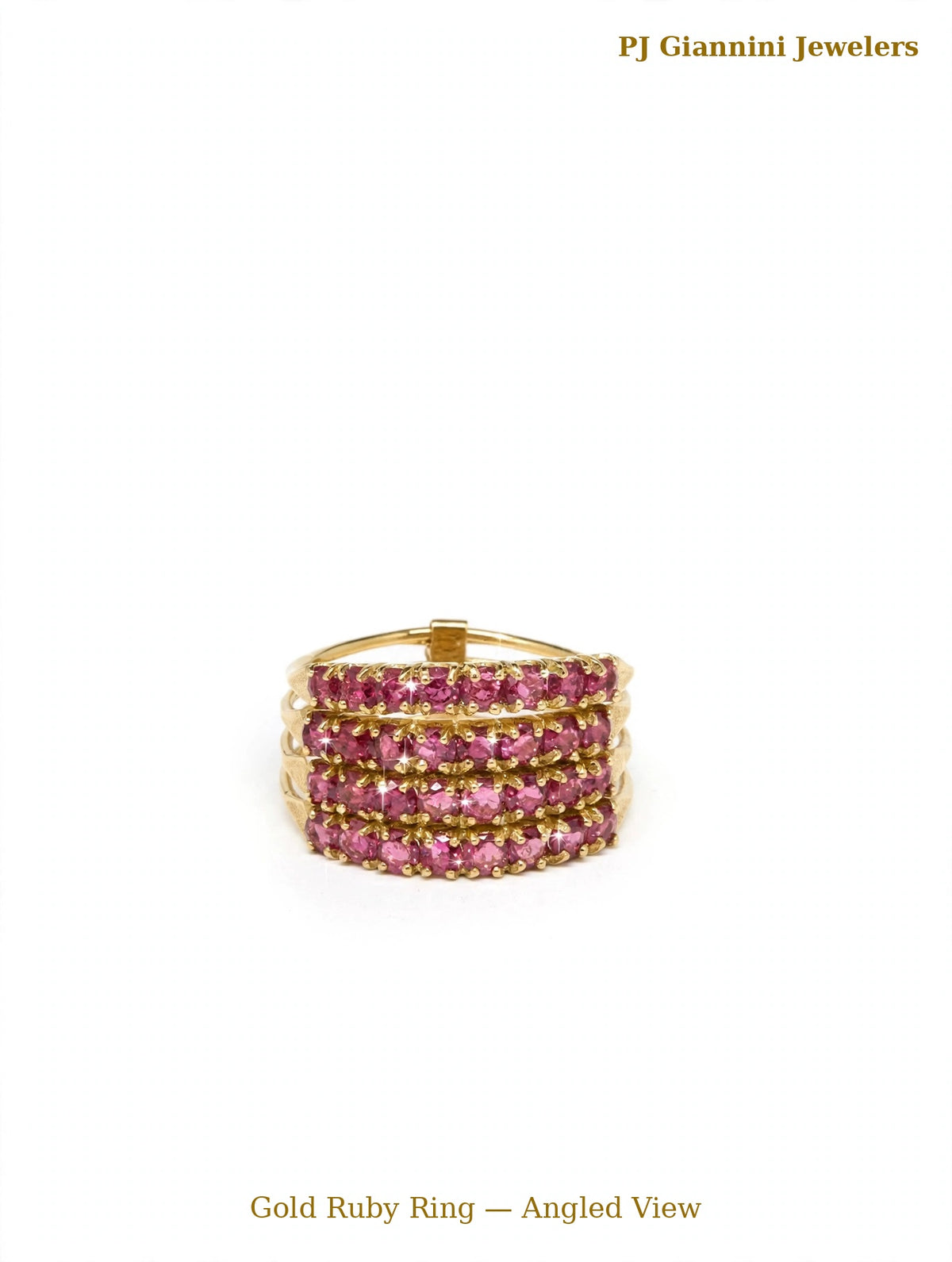 Yellow Gold Ruby Row Ring -32 Stones