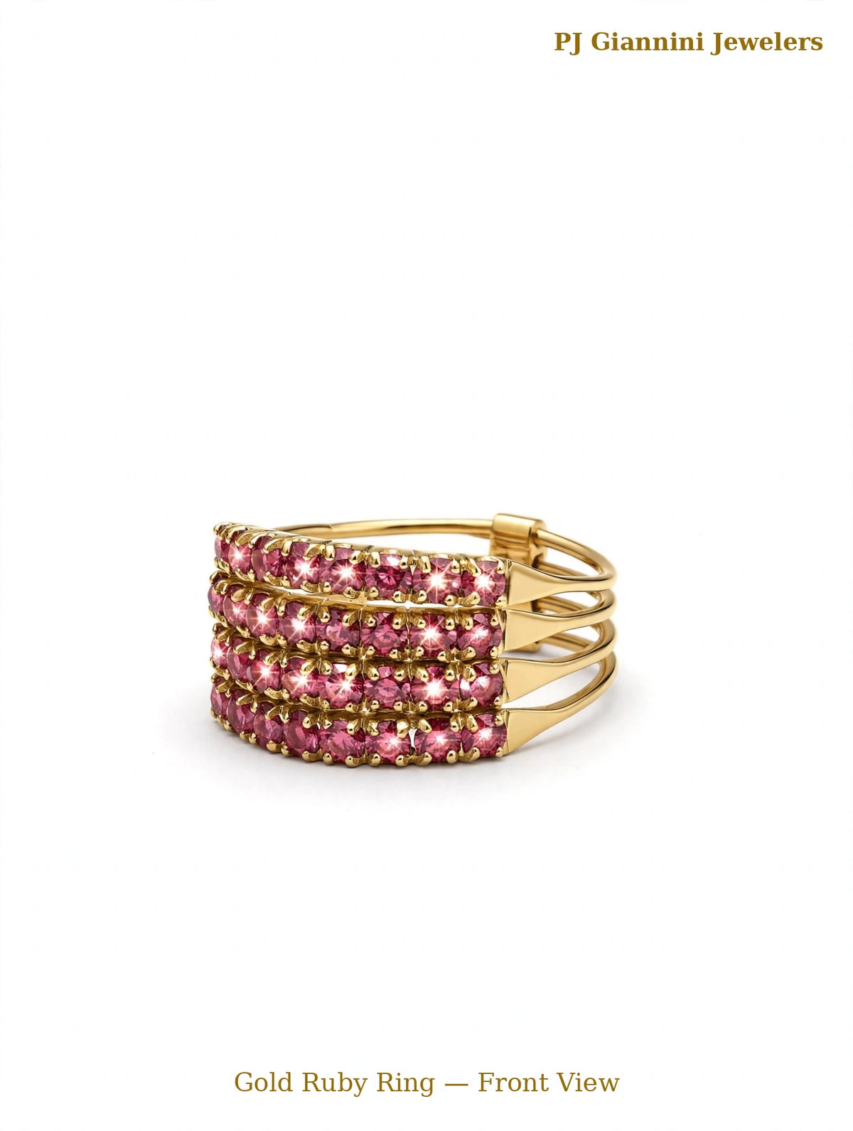 Yellow Gold Ruby Row Ring -32 Stones