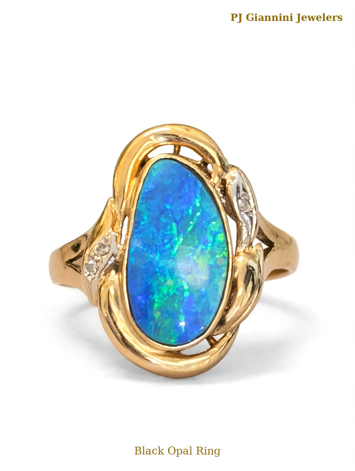 Two-Tone Gold Black Opal Ring — Diamond Accents