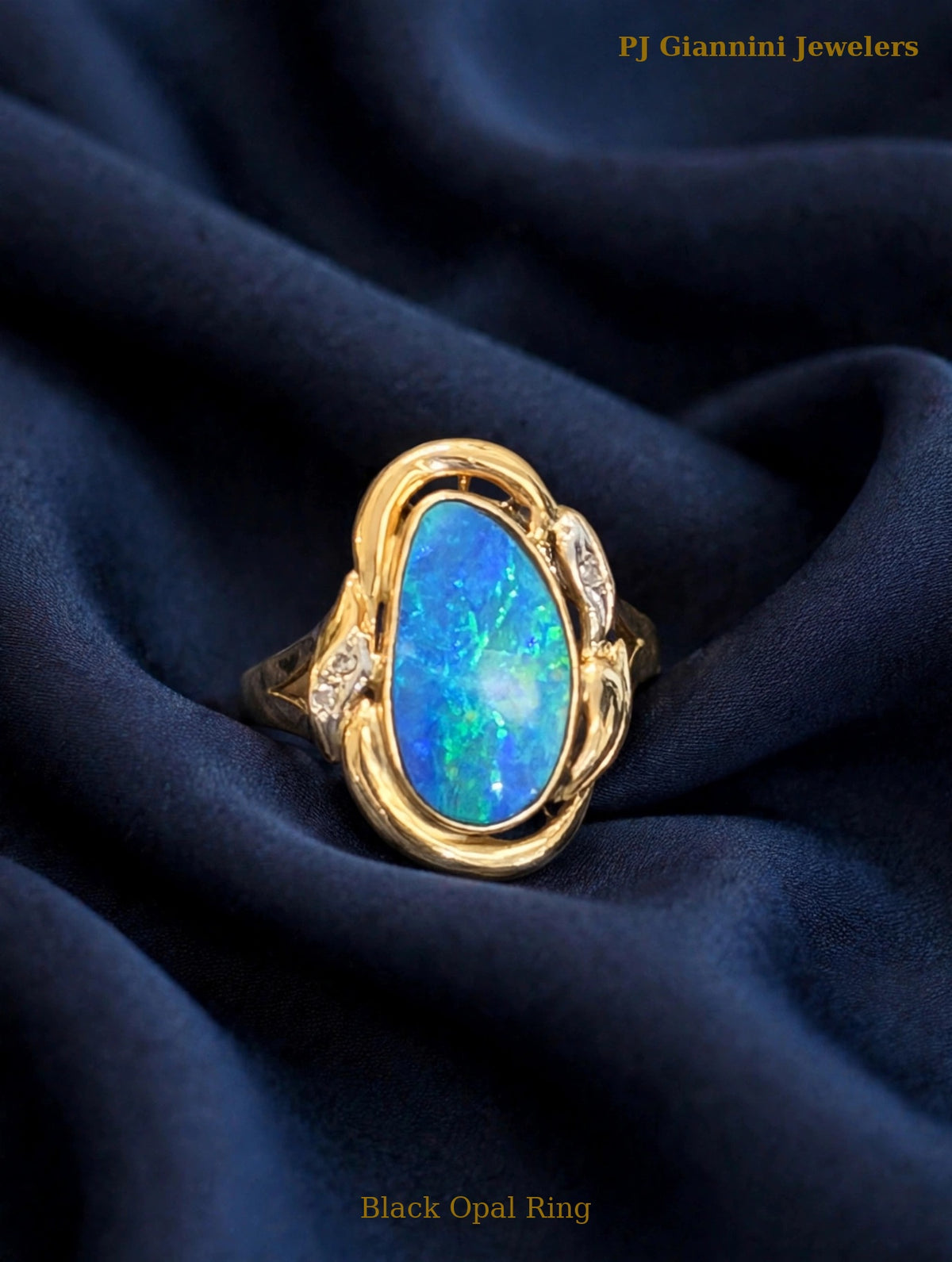 Two-Tone Gold Black Opal Ring — Diamond Accents