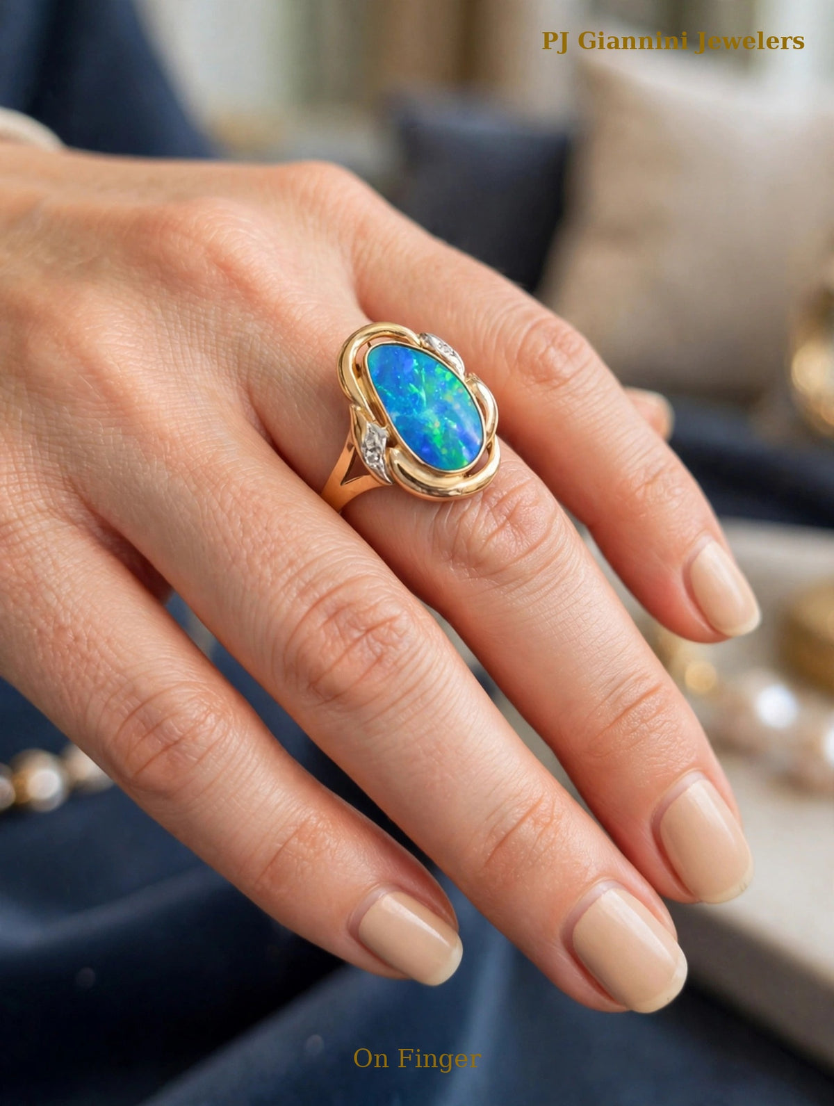 Two-Tone Gold Black Opal Ring — Diamond Accents