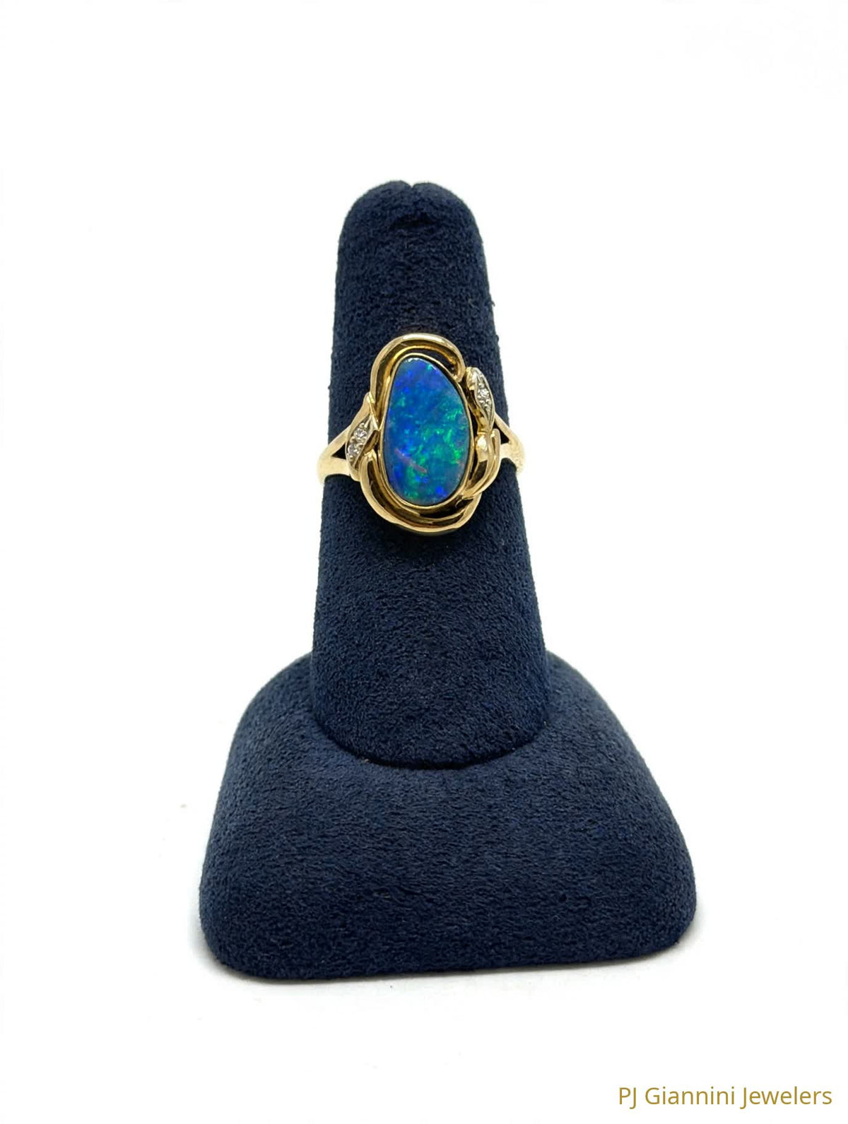 Two-Tone Gold Black Opal Ring — Diamond Accents