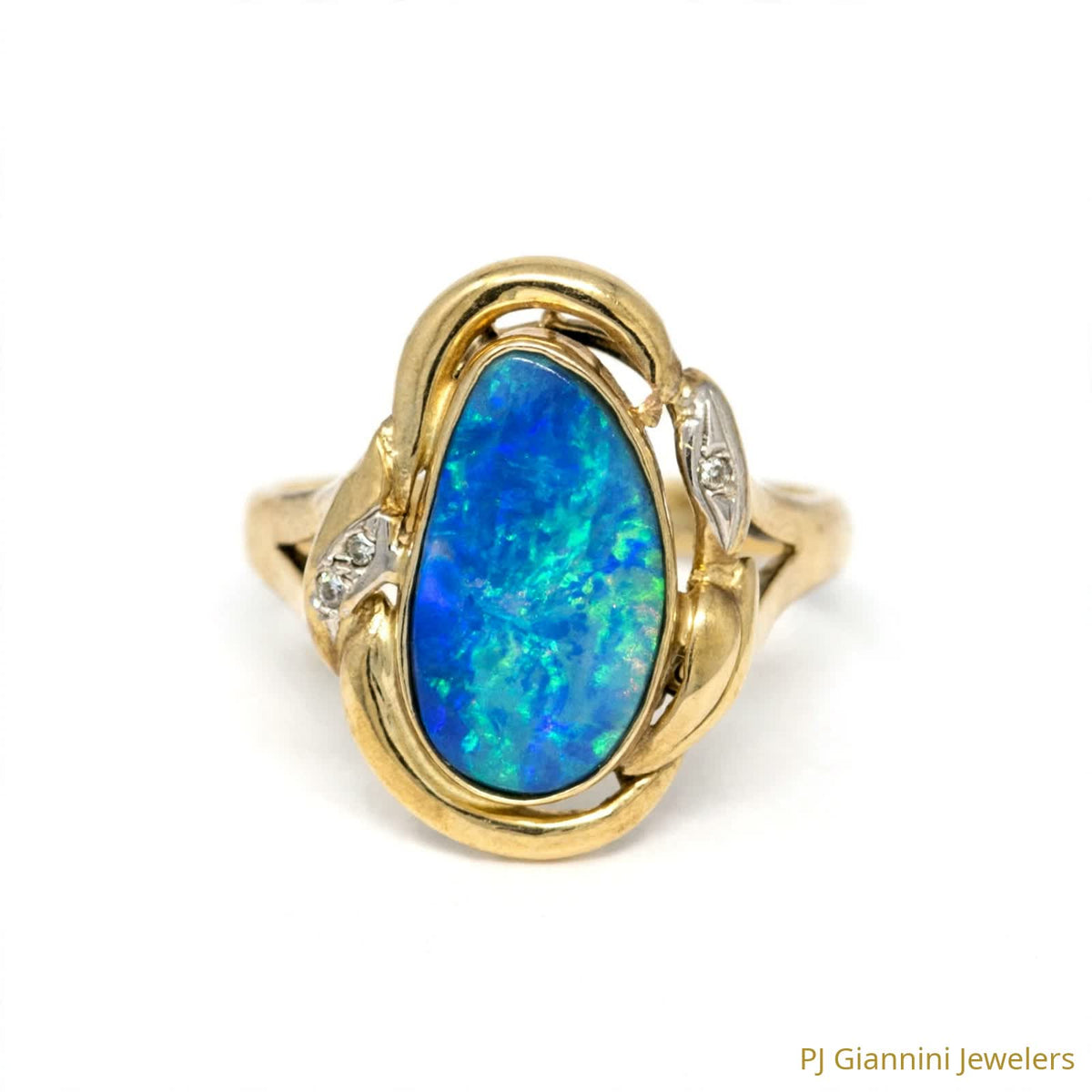 Two-Tone Gold Black Opal Ring — Diamond Accents
