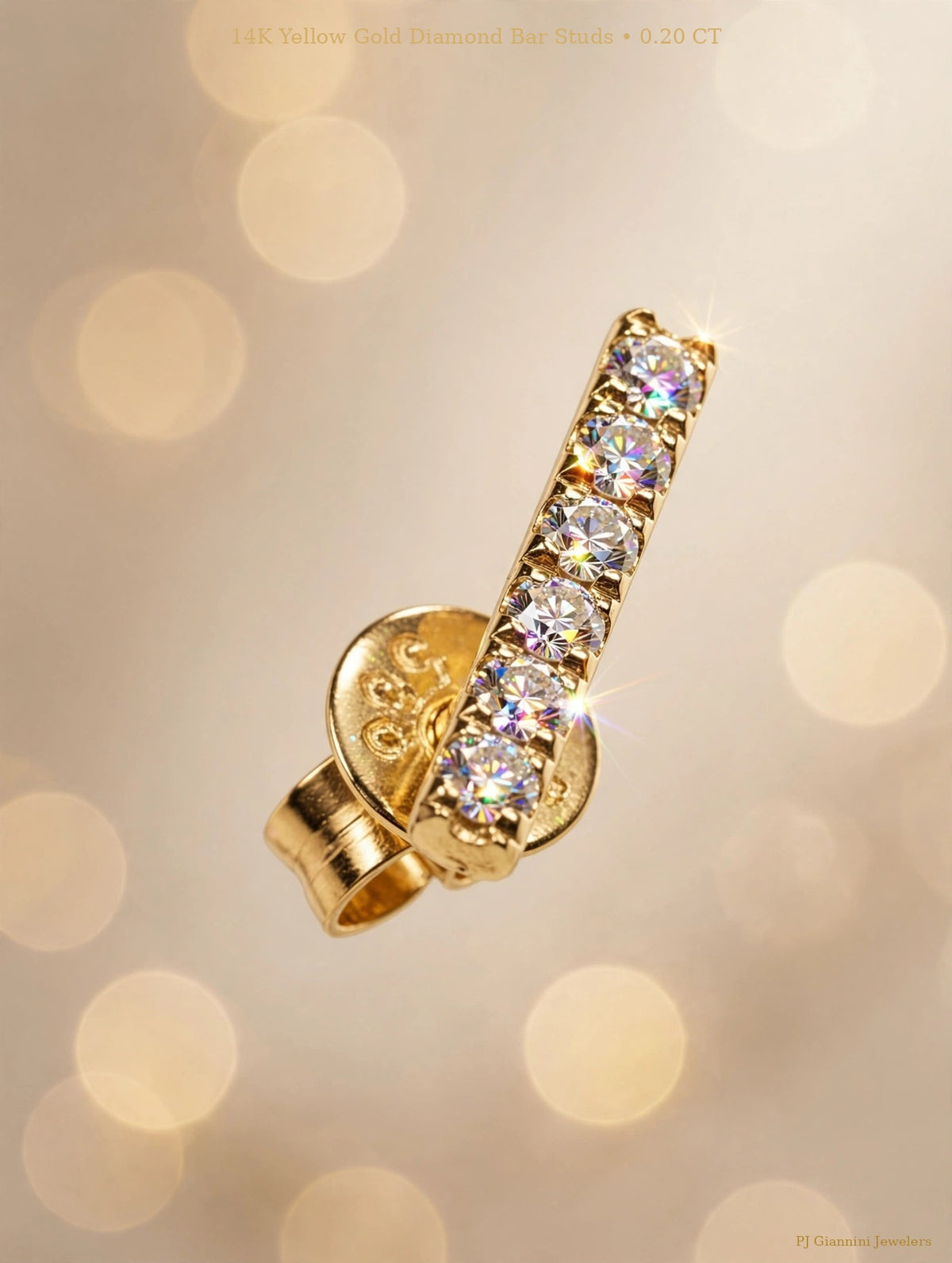 14K Yellow Gold Diamond Bar Stud Earrings