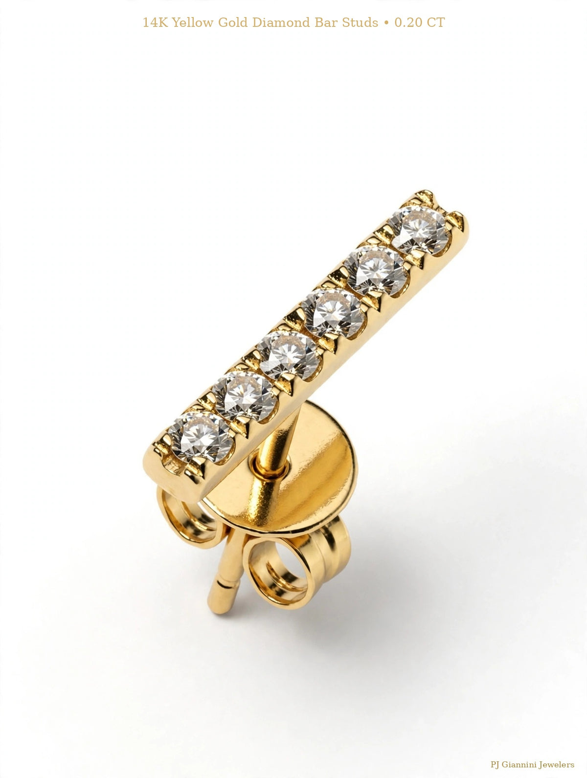 14K Yellow Gold Diamond Bar Stud Earrings