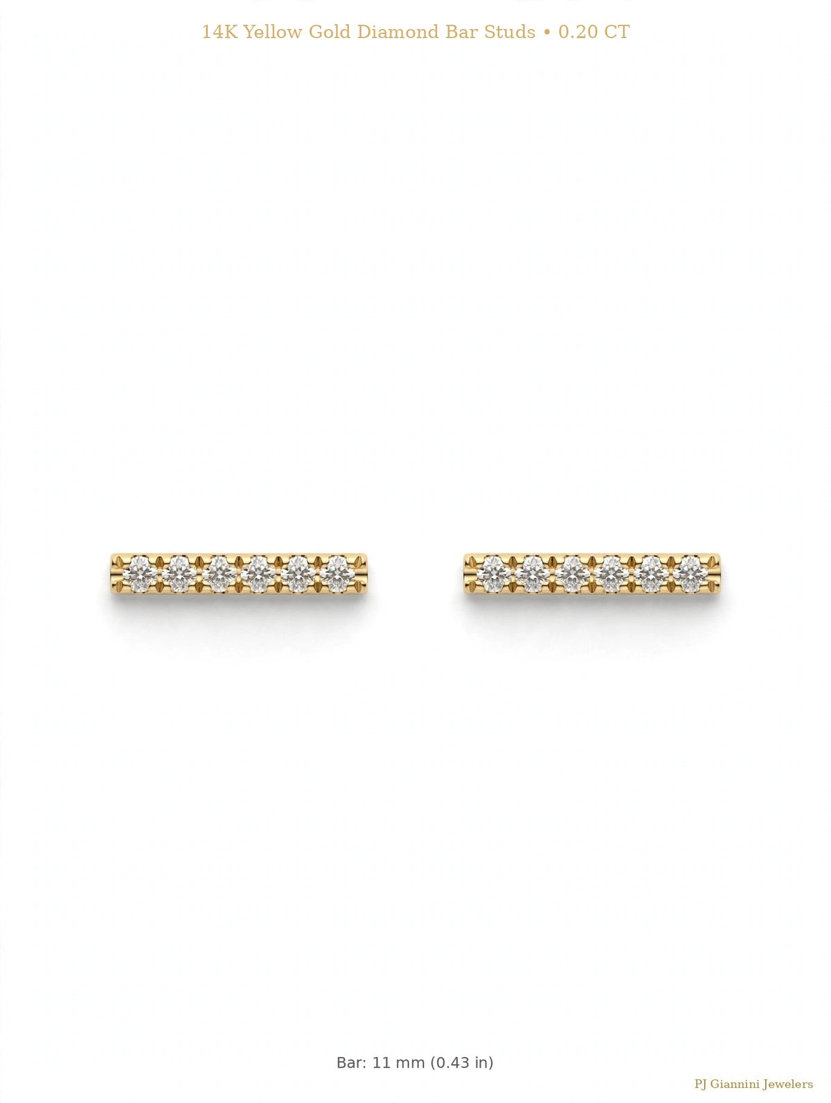 14K Yellow Gold Diamond Bar Stud Earrings