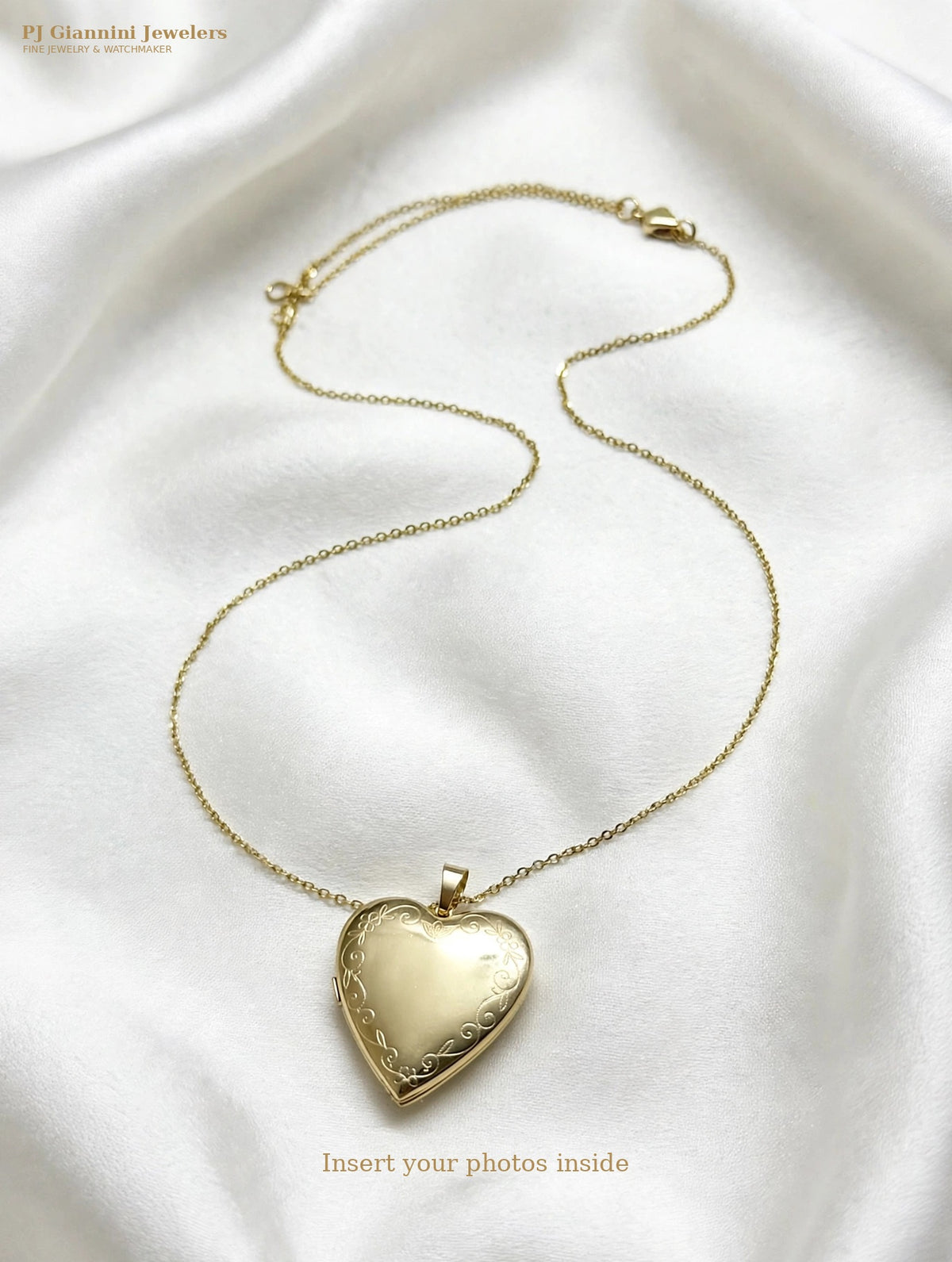 14K Yellow Gold Heart Locket Necklace — 18 in Adjustable Cable Chain