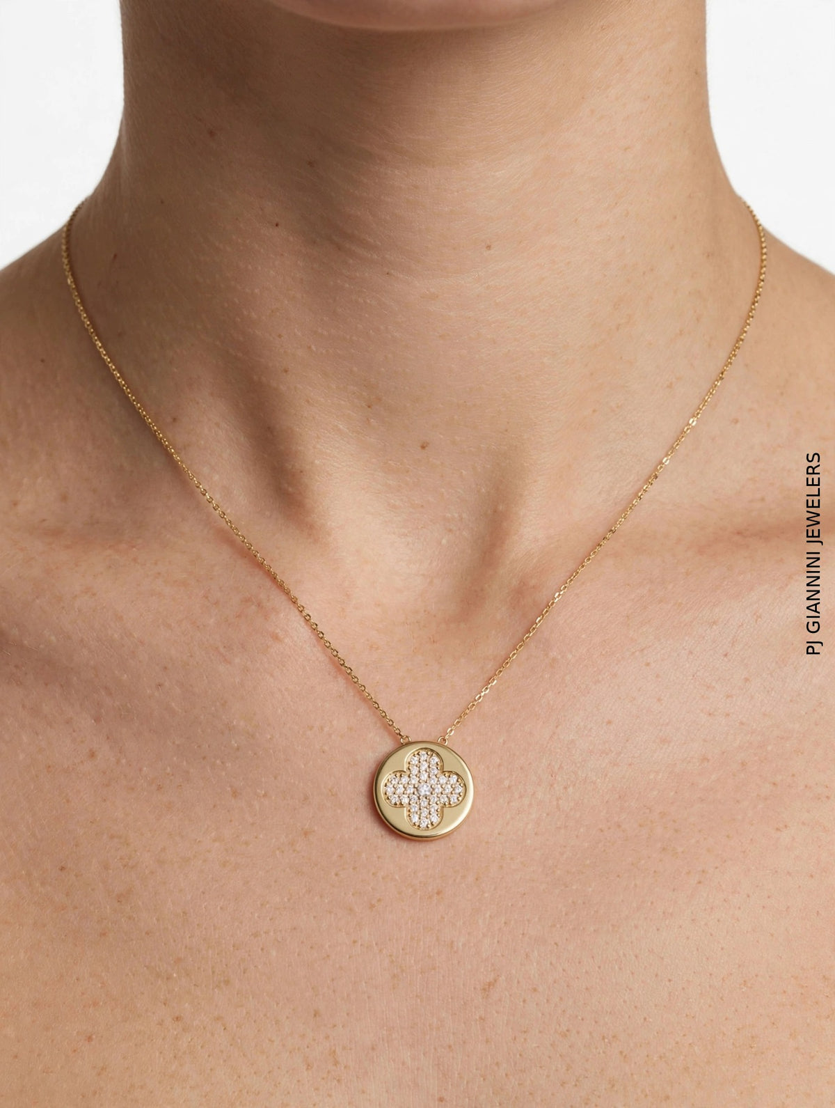14K Yellow Gold Clover Diamond Necklace
