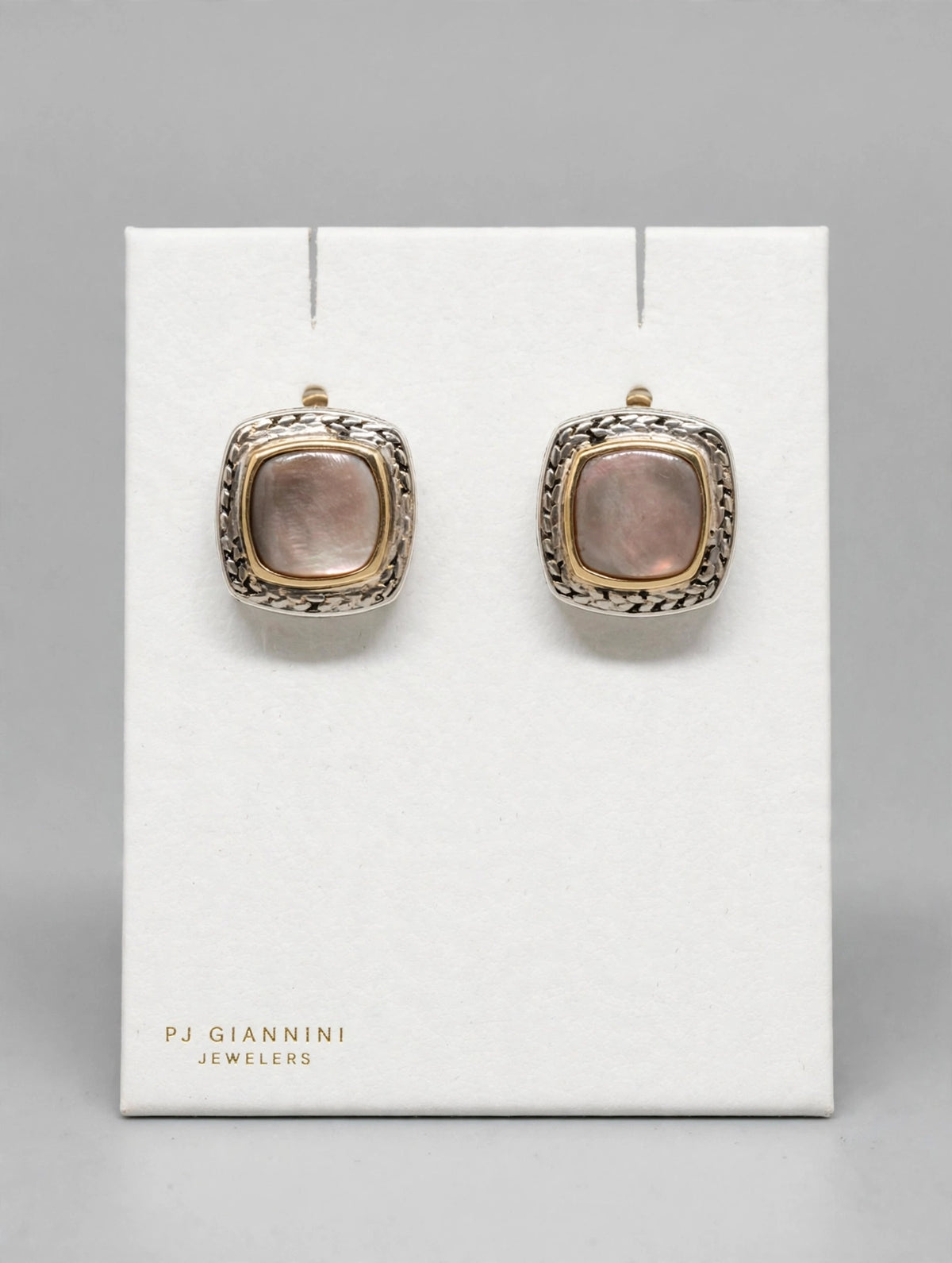Mother of Pearl Omega Back Earrings — Sterling Silver & 14K Gold