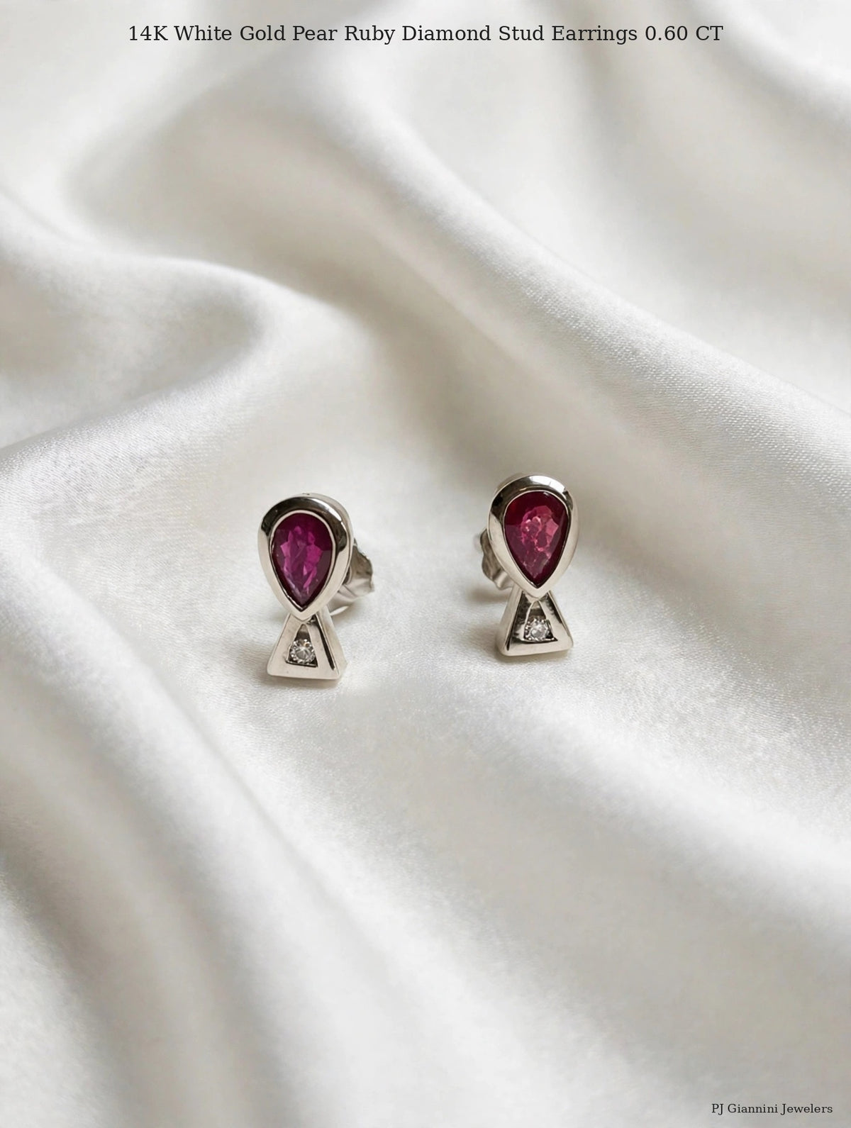 14K White Gold Ruby & Diamond Pear Stud Earrin