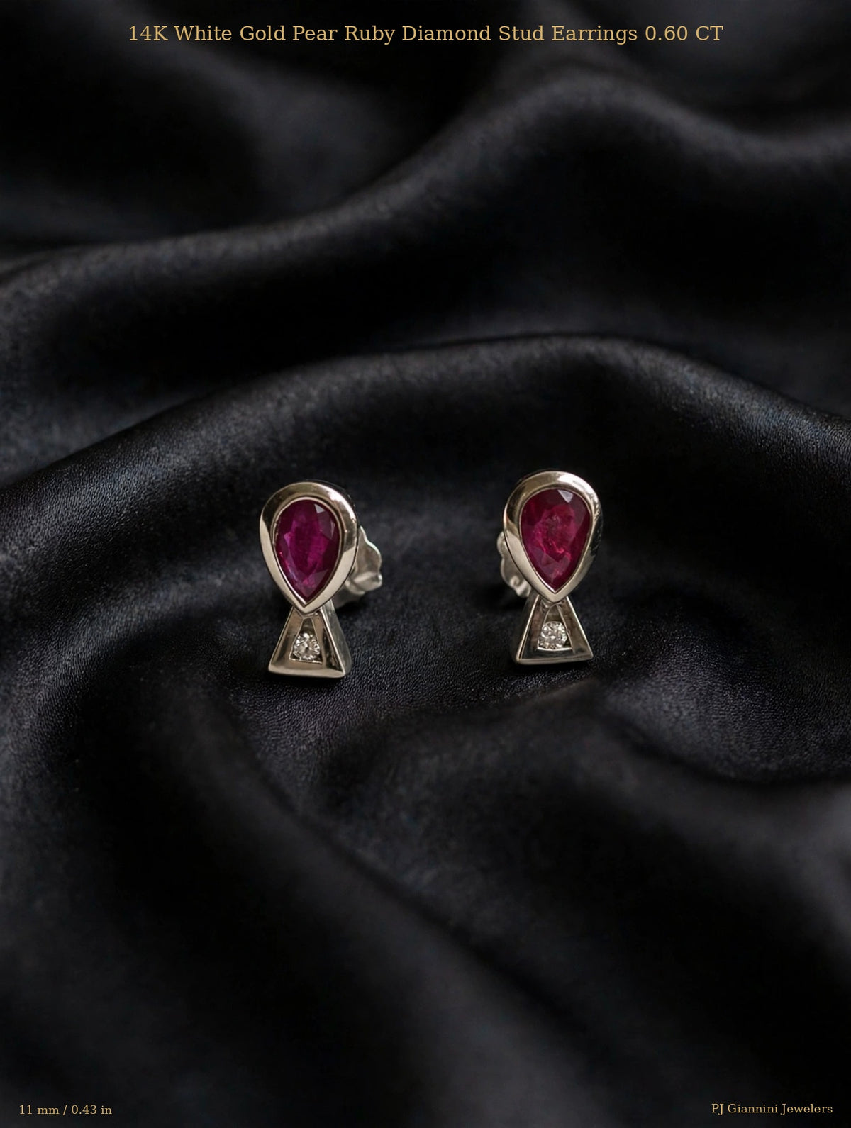 14K White Gold Ruby & Diamond Pear Stud Earrin
