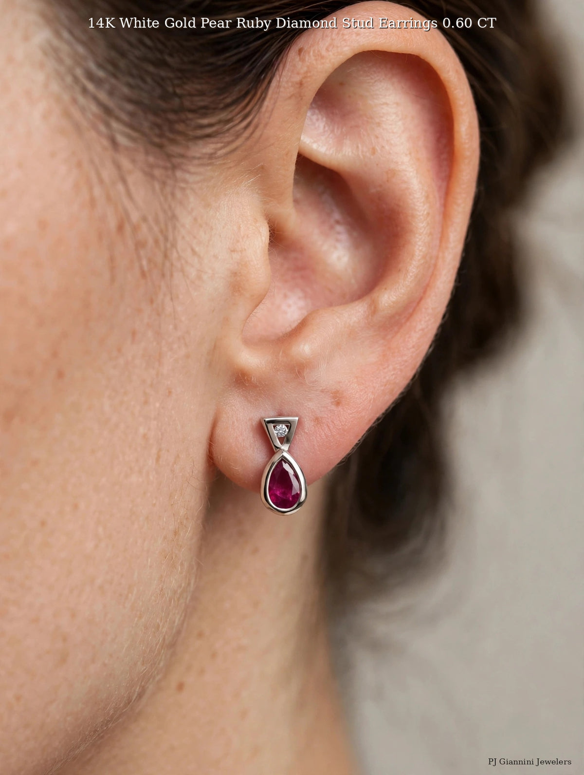 14K White Gold Ruby & Diamond Pear Stud Earrin