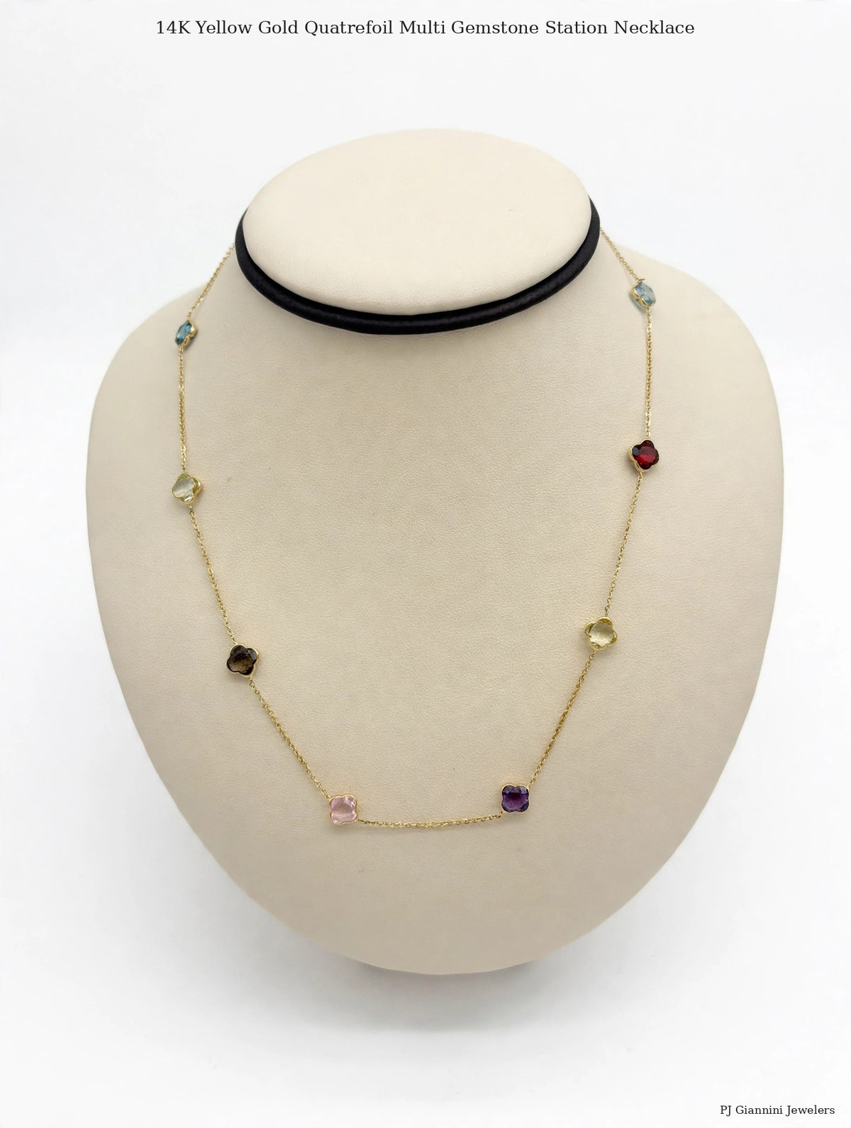 ✨ 14K Yellow Gold Clover Station Necklace