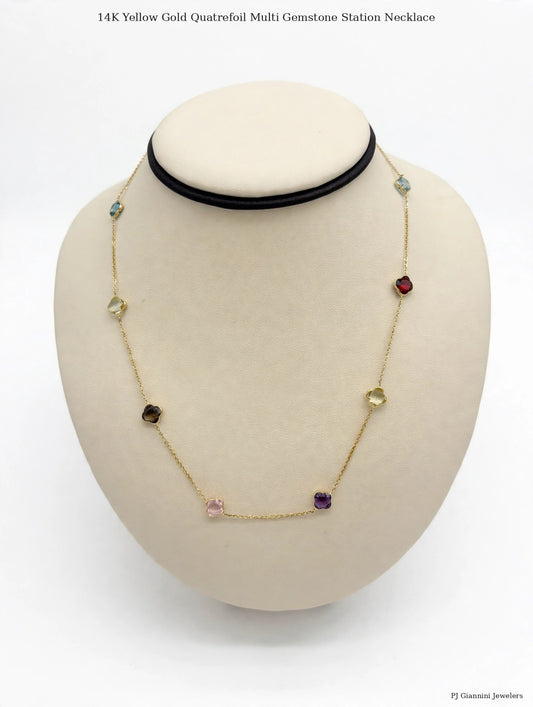 ✨ 14K Yellow Gold Clover Station Necklace