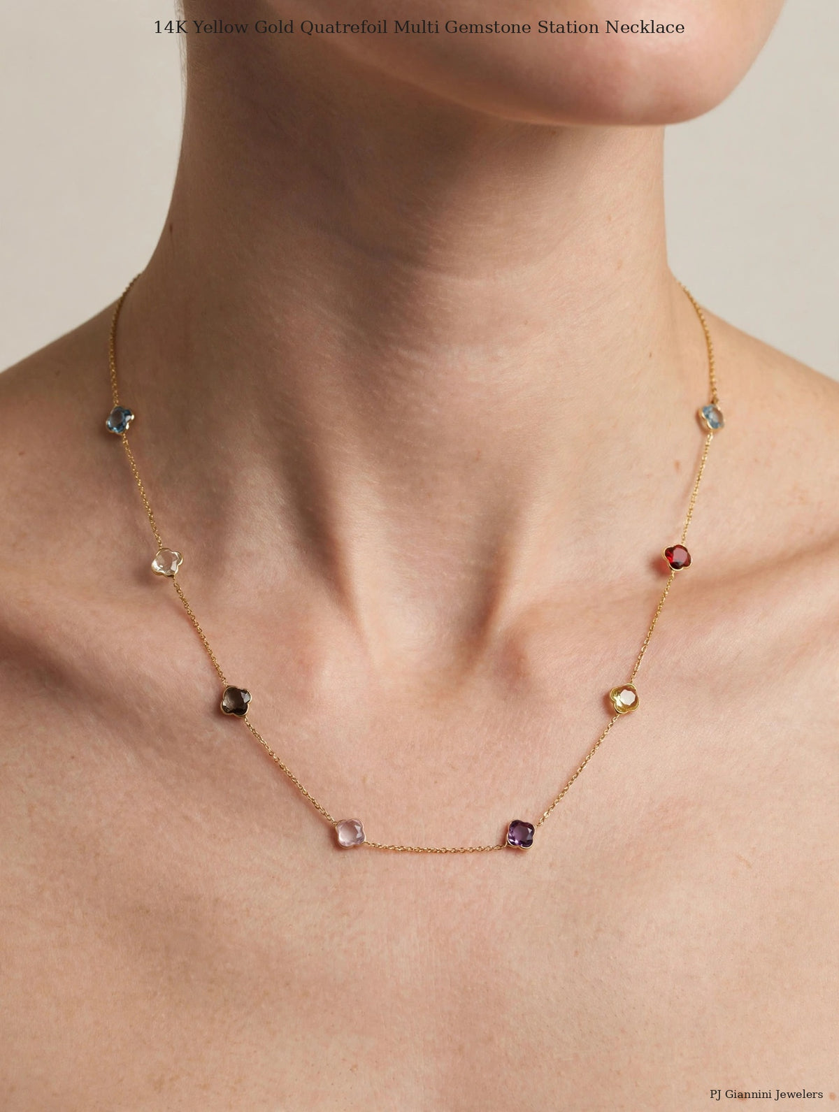 ✨ 14K Yellow Gold Clover Station Necklace