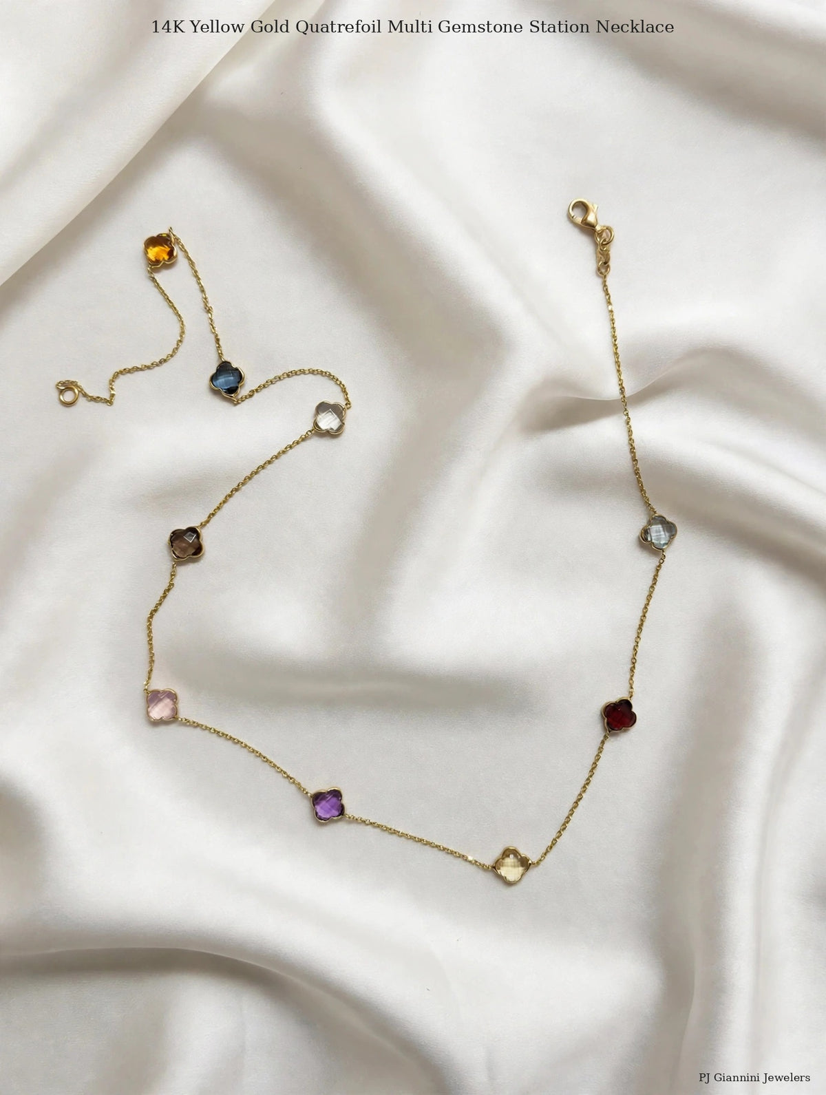✨ 14K Yellow Gold Clover Station Necklace